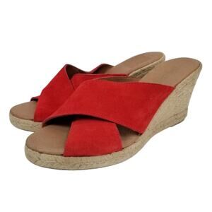 Picon Women's Red Suede Leather Criss Cross Wedge Heel Espadrille Sandals Size 8